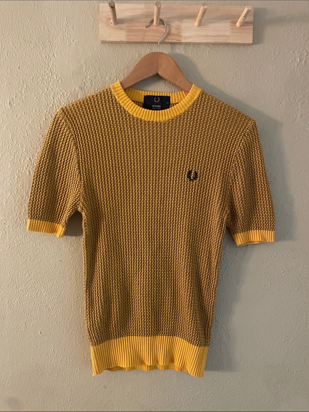 Fred Perry Yellow Textured Short-Sleeve Crewneck Sweater